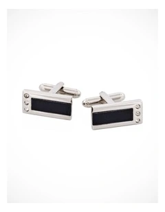 Rhodium Plated & Black Insert with Cz Cufflinks