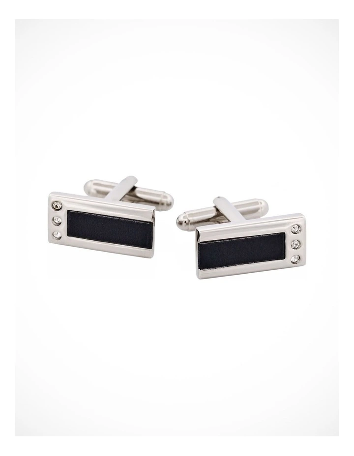 Rhodium Plated & Black Insert with Cz Cufflinks image 1