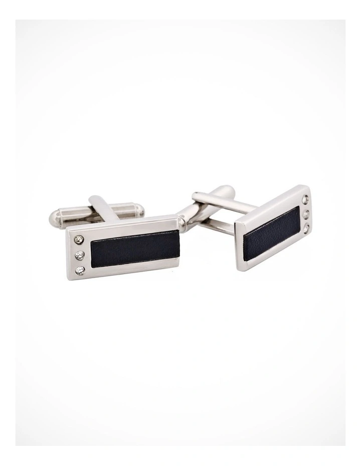Rhodium Plated & Black Insert with Cz Cufflinks image 2