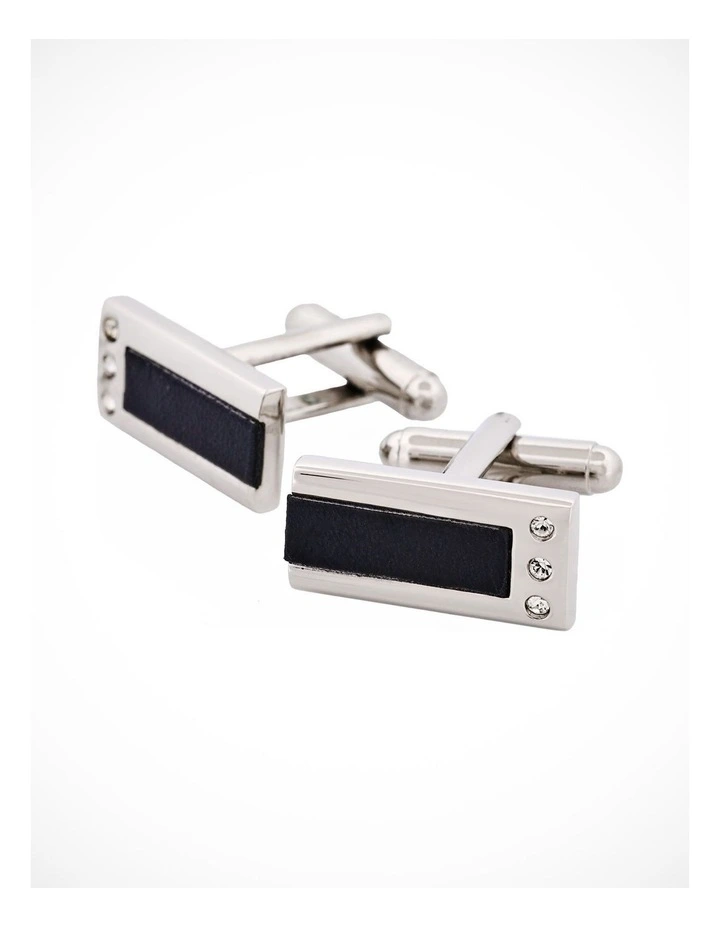 Rhodium Plated & Black Insert with Cz Cufflinks image 3