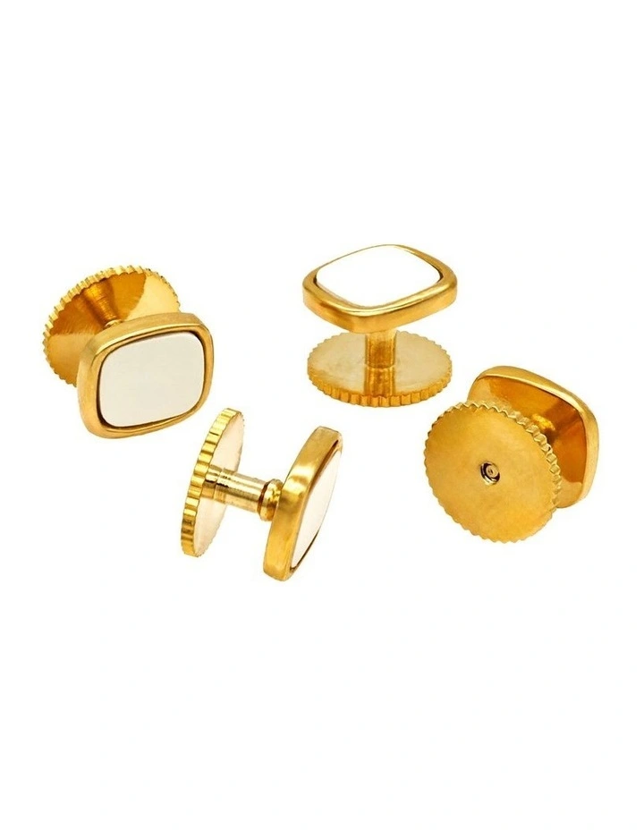 Gold White Cushion Screw Shirt Stud (set of 4) image 1
