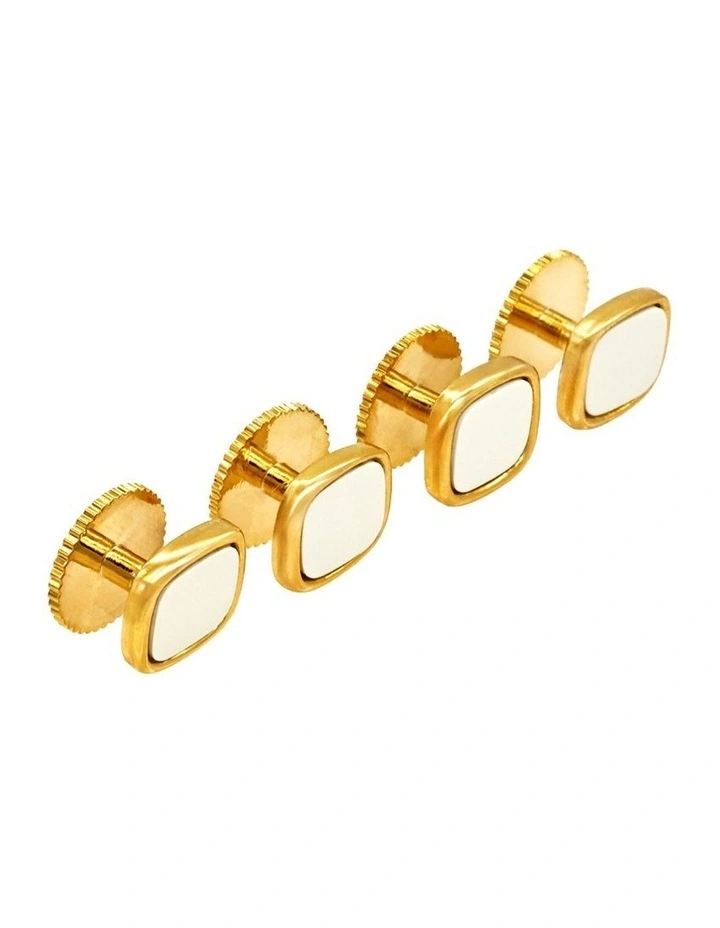 Gold White Cushion Screw Shirt Stud (set of 4) image 2
