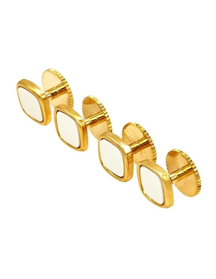 Gold White Cushion Screw Shirt Stud (set of 4) image 3