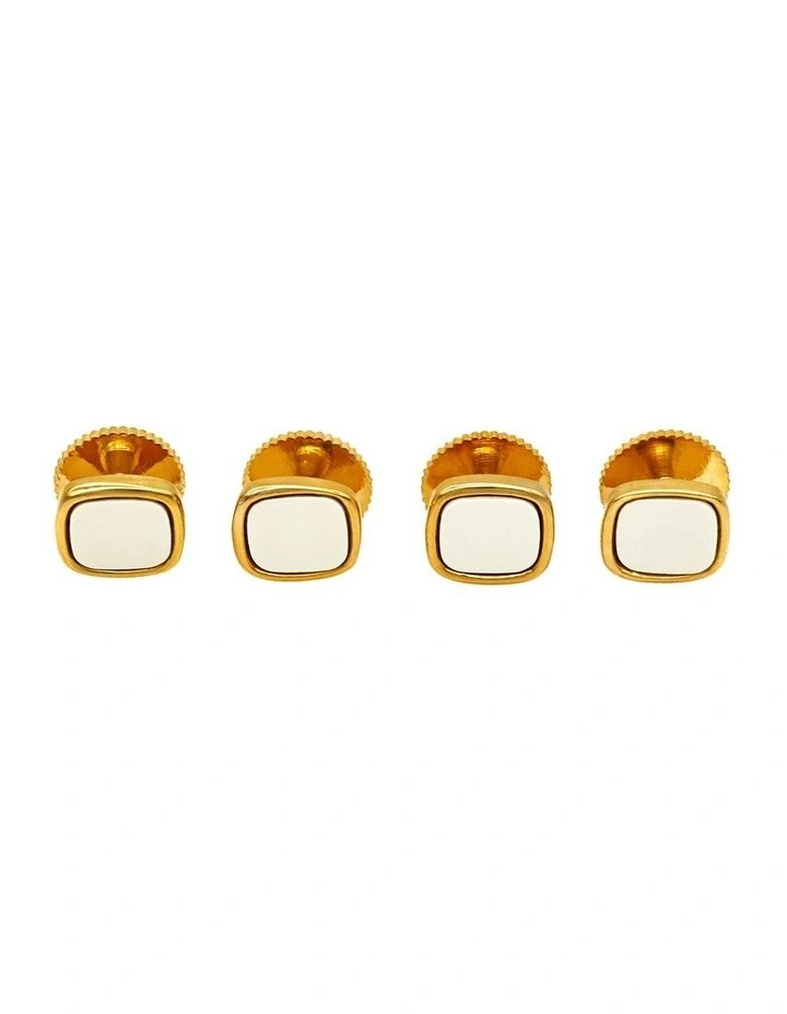 Gold White Cushion Screw Shirt Stud (set of 4) image 4