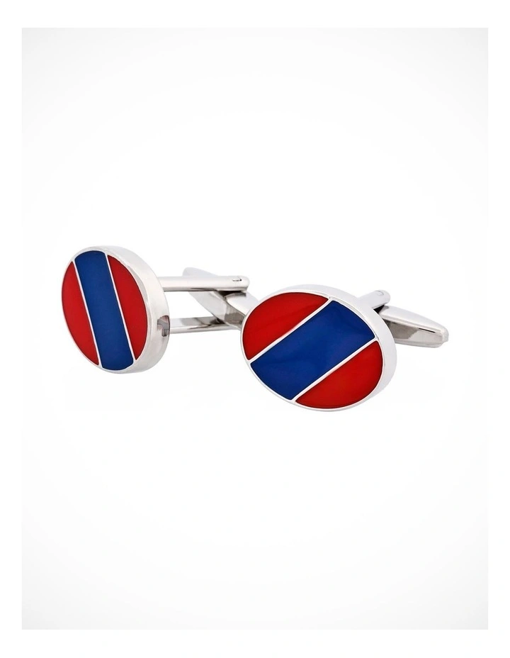 Blue & Red Striped Enamel Cufflinks image 2