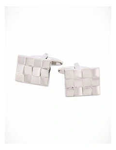 Brushed Rhodium Plated Weave Patterned Cufflinks