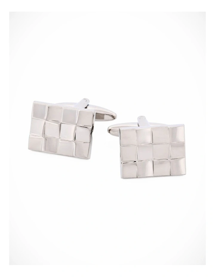 Brushed Rhodium Plated Weave Patterned Cufflinks image 1