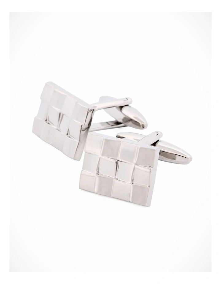 Brushed Rhodium Plated Weave Patterned Cufflinks image 2