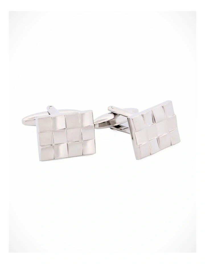 Brushed Rhodium Plated Weave Patterned Cufflinks image 3