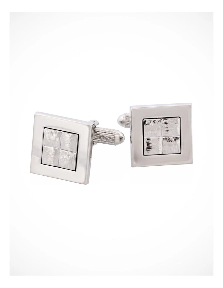 Brushed Rhodium Plated Cufflinks with Hessian Center Design image 1