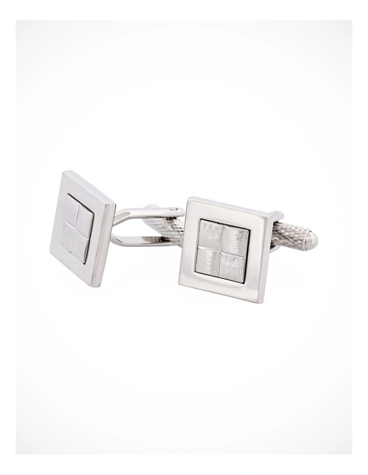 Brushed Rhodium Plated Cufflinks with Hessian Center Design image 2
