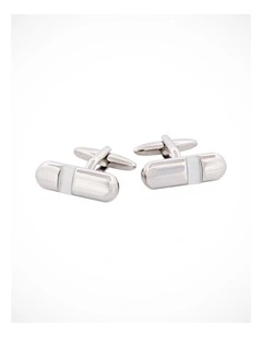 Polished Rhodium Plated & White Cats Eye Tube Cufflinks
