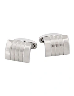Brushed & Polished Self Striped Stainless Steel Cufflinks