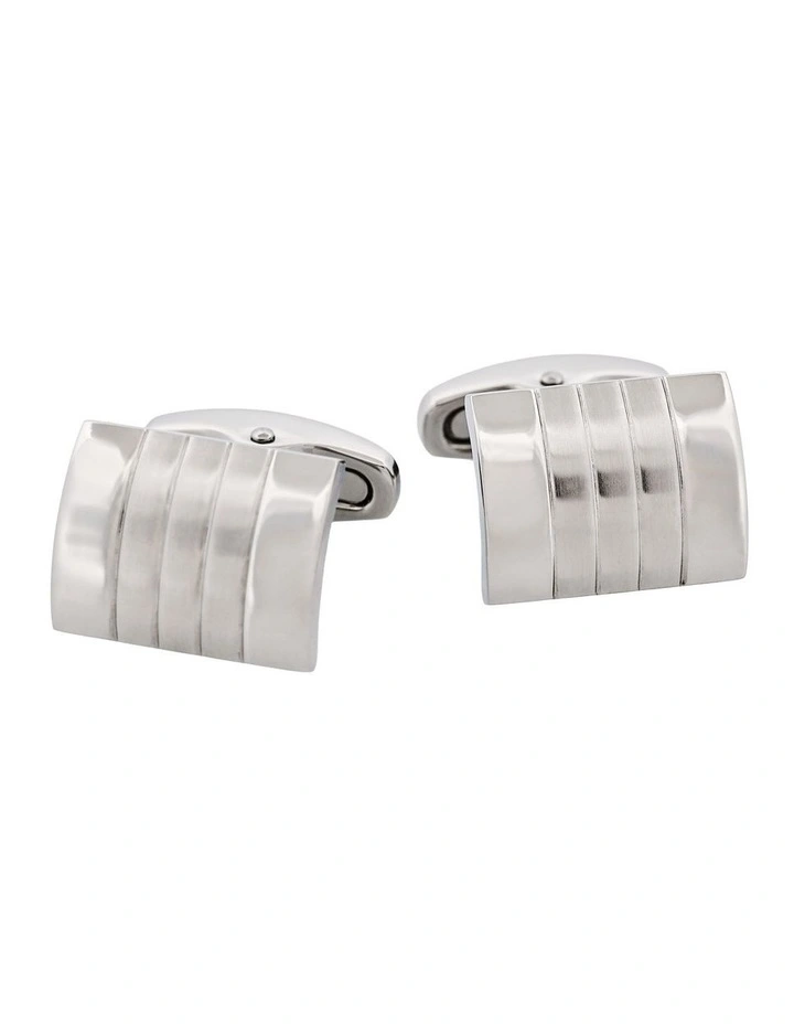 Brushed & Polished Self Striped Stainless Steel Cufflinks image 1