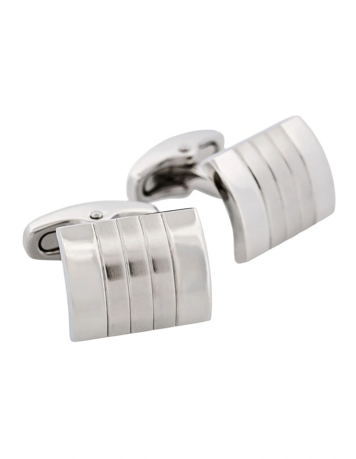 Brushed & Polished Self Striped Stainless Steel Cufflinks image 2