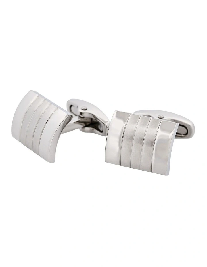 Brushed & Polished Self Striped Stainless Steel Cufflinks image 3
