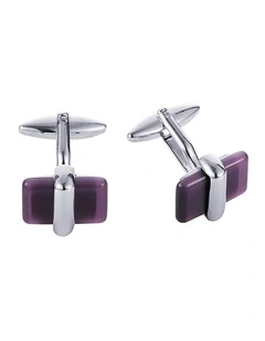 Rhodium Plated Purple Cats Eye Cufflinks