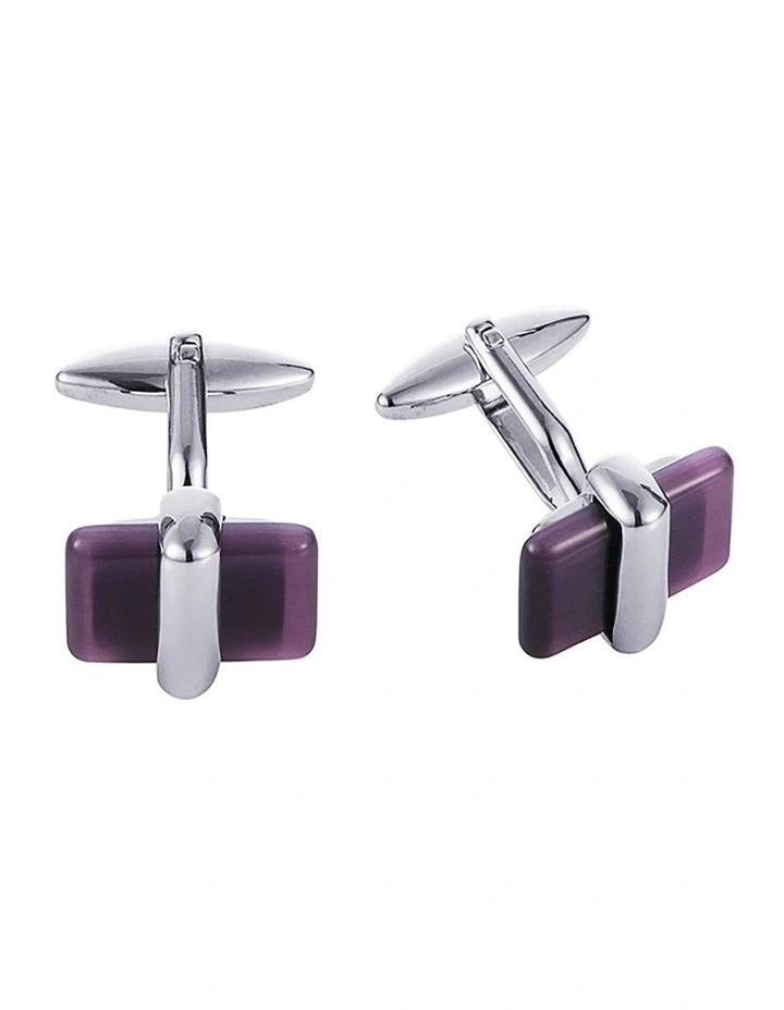Rhodium Plated Purple Cats Eye Cufflinks image 1