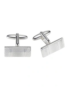 Polished Rhodium Plated Variegated Stripe Pattern Rectangle Cufflinks