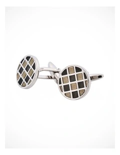 Light & Dark Grey Check Enamel Cufflinks