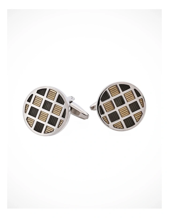 Light & Dark Grey Check Enamel Cufflinks image 2