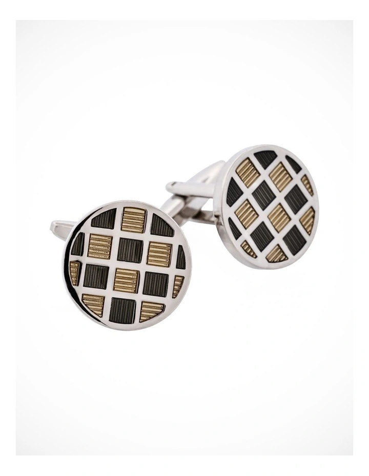 Light & Dark Grey Check Enamel Cufflinks image 3