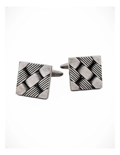 Oxidised Rhodium Plated Square Industrial Weave Cufflink