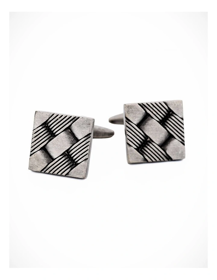 Oxidised Rhodium Plated Square Industrial Weave Cufflink image 1