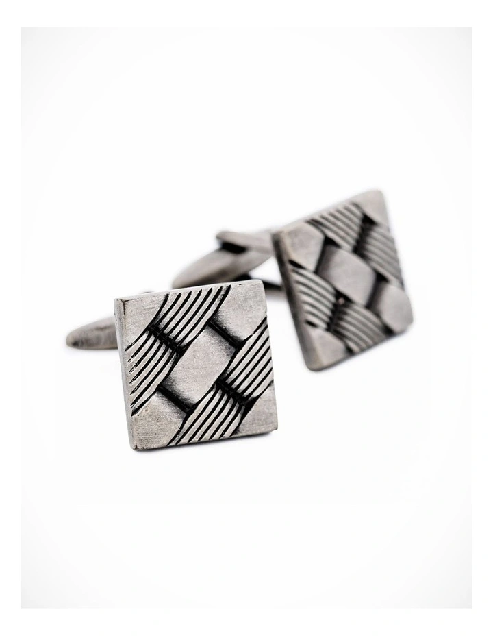 Oxidised Rhodium Plated Square Industrial Weave Cufflink image 2