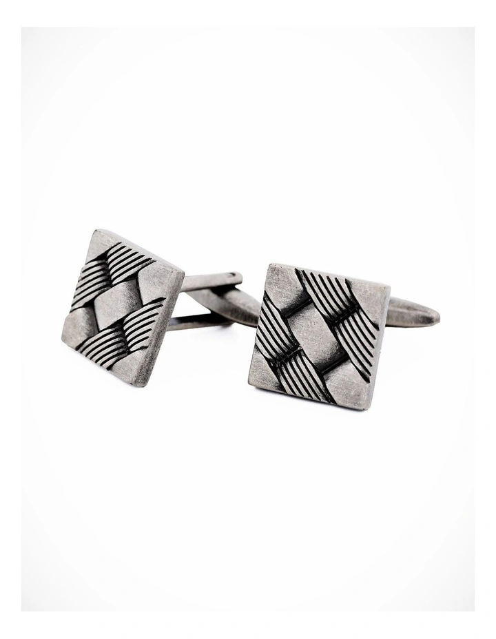 Oxidised Rhodium Plated Square Industrial Weave Cufflink image 3