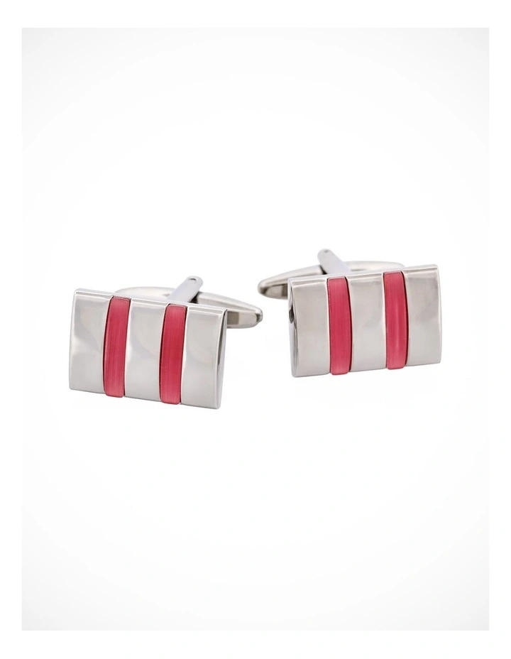 Rhodium & Dark Pink Cats Eye Links image 1