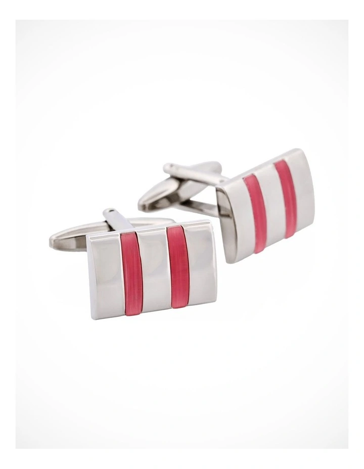 Rhodium & Dark Pink Cats Eye Links image 2