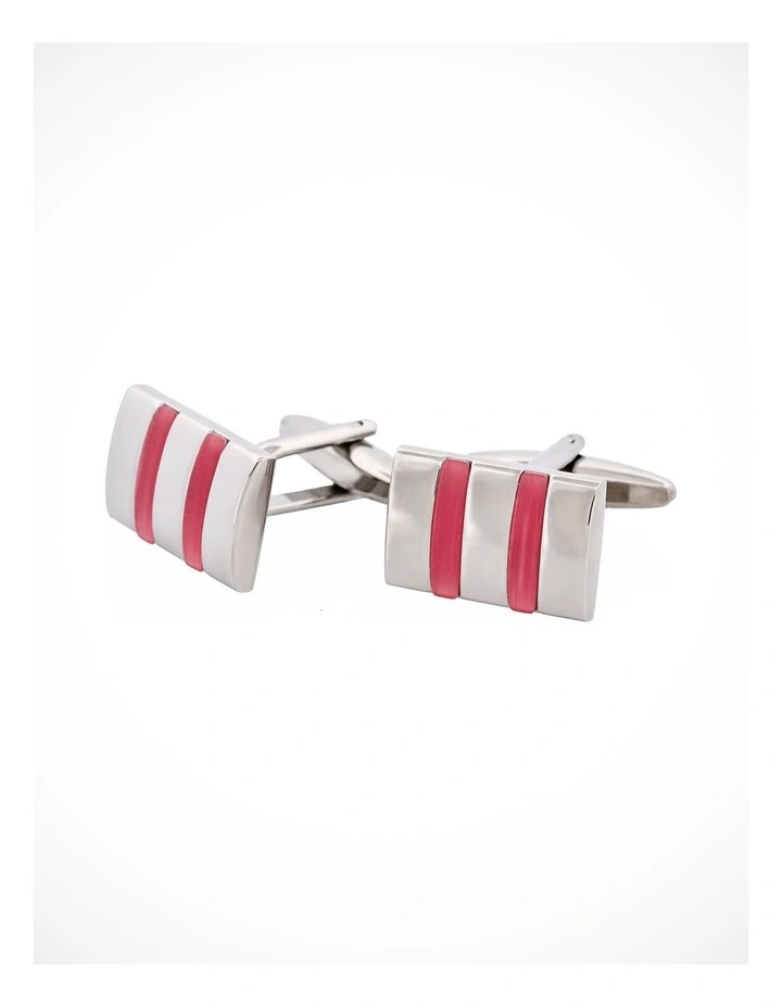 Rhodium & Dark Pink Cats Eye Links image 3