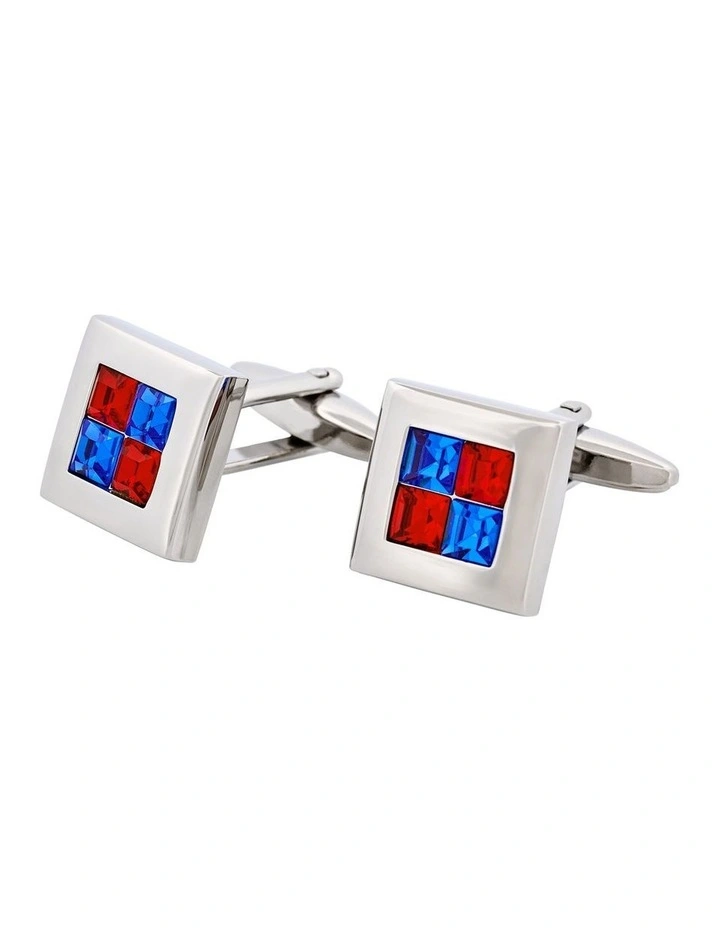 Rhodium Plated Siam & Sapphire Crystal Check Cufflinks image 3
