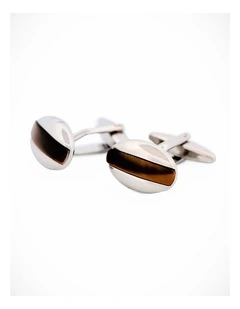 Rhodium Tiger Eye Cufflinks