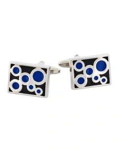 Black & Navy Bubbles Rhodium Plated Cufflinks