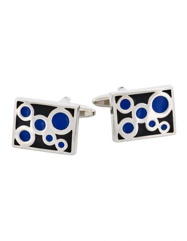 Black & Navy Bubbles Rhodium Plated Cufflinks image 1