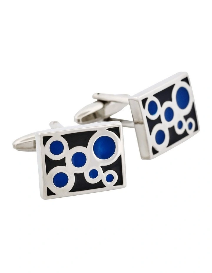 Black & Navy Bubbles Rhodium Plated Cufflinks image 2