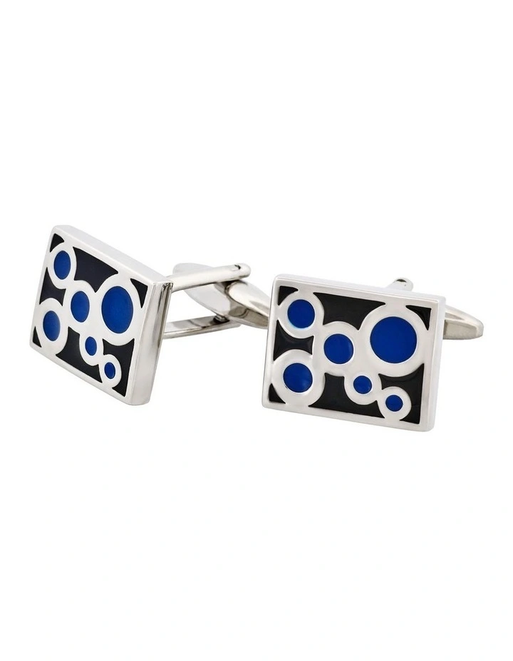 Black & Navy Bubbles Rhodium Plated Cufflinks image 3