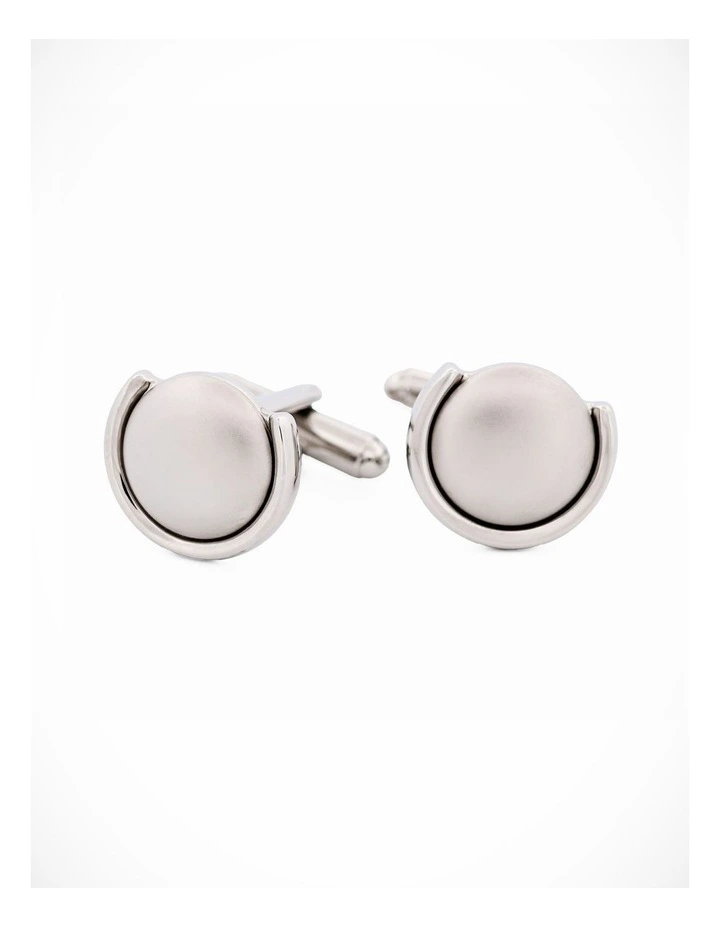 Rhodium Plated Round Pearl Plated Inlay Cufflinks image 1
