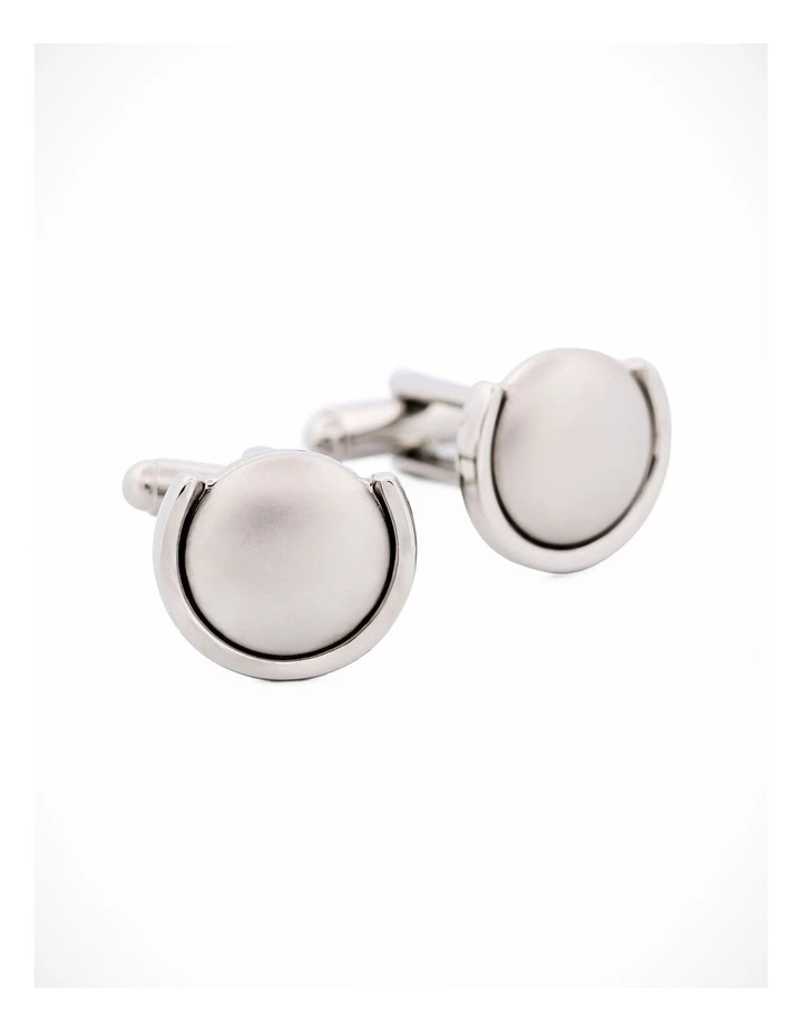 Rhodium Plated Round Pearl Plated Inlay Cufflinks image 2