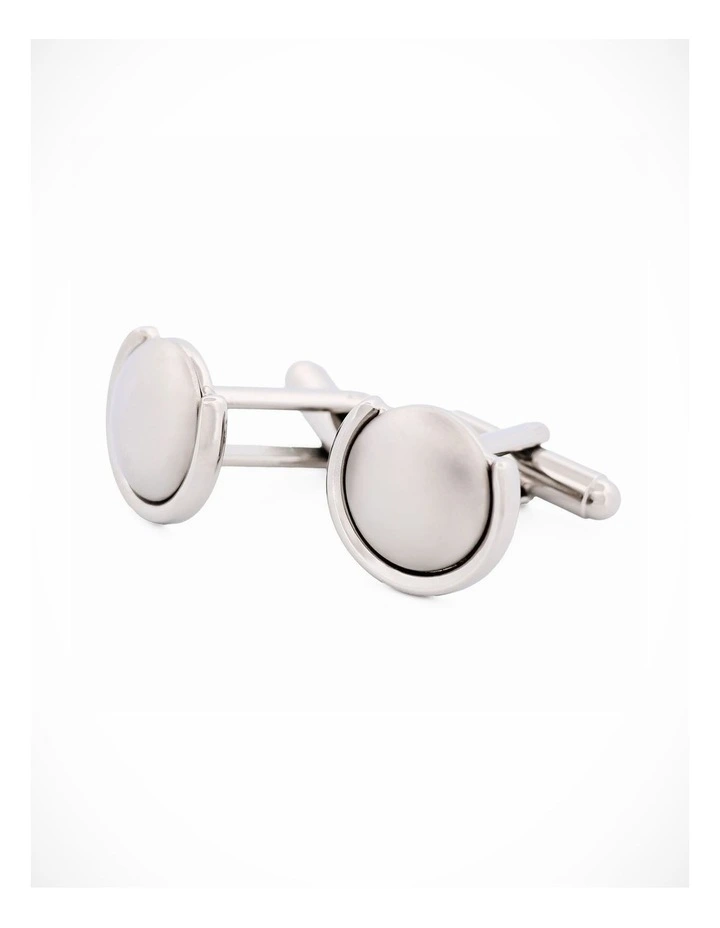 Rhodium Plated Round Pearl Plated Inlay Cufflinks image 3