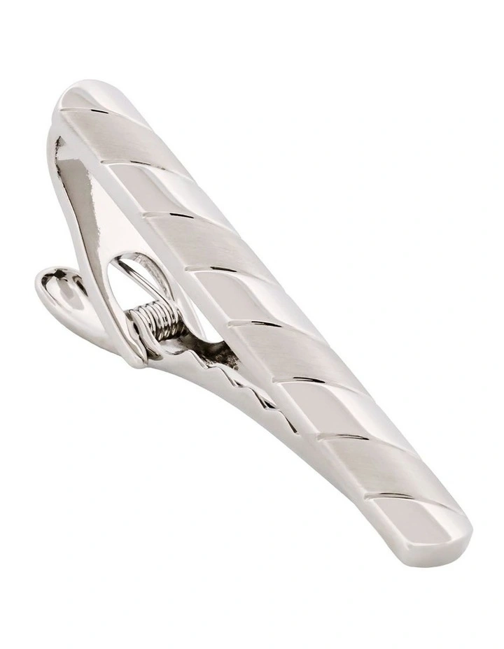 Rhodium & Brushed Striped Plated Tie Bar image 1