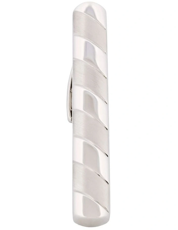 Rhodium & Brushed Striped Plated Tie Bar image 2