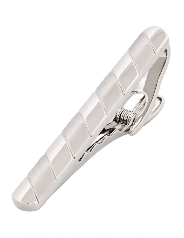 Rhodium & Brushed Striped Plated Tie Bar image 3