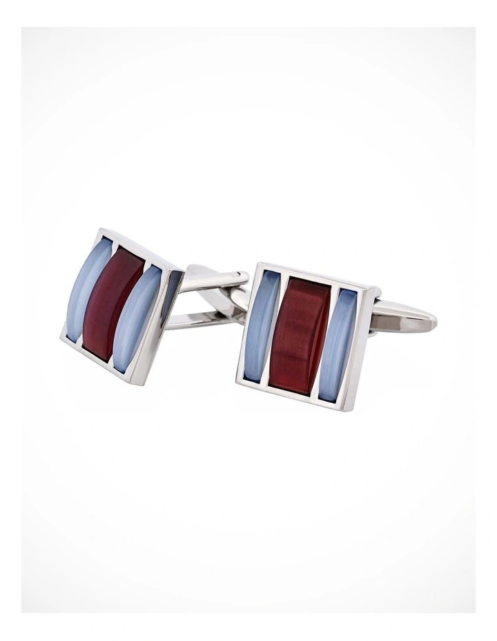 Blue & Maroon Striped Cats Eye Cufflinks image 1