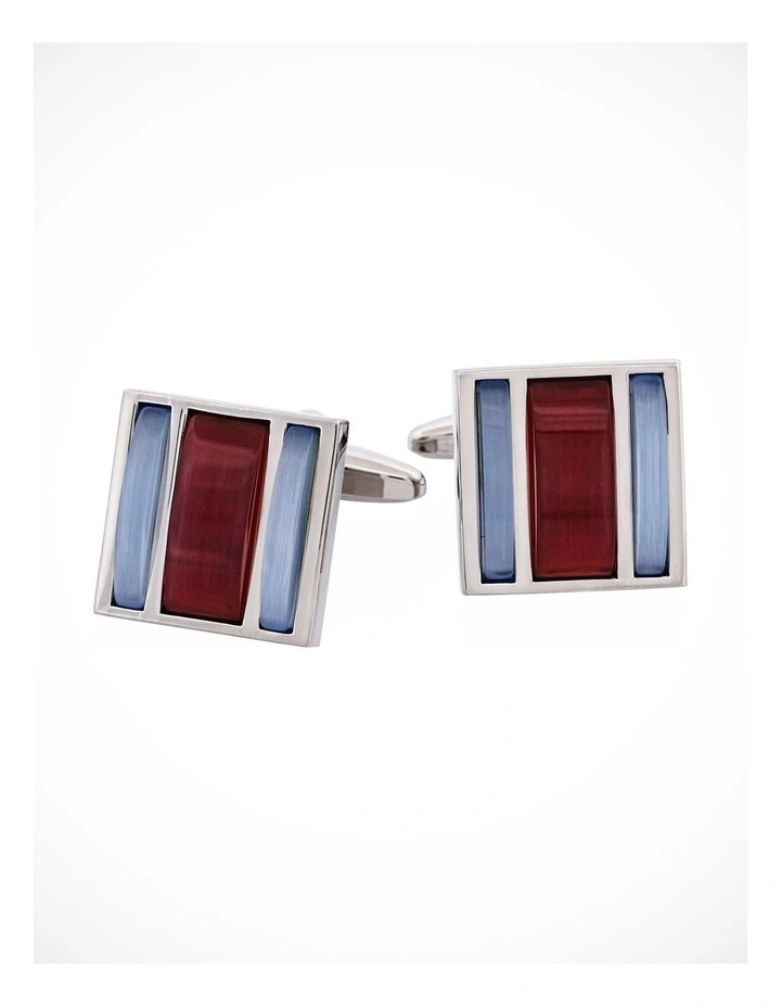 Blue & Maroon Striped Cats Eye Cufflinks image 2