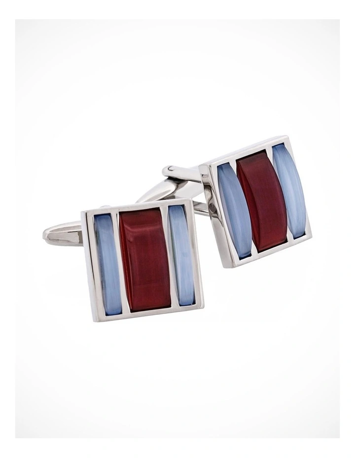 Blue & Maroon Striped Cats Eye Cufflinks image 3