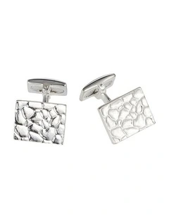Polished Sterling Silver Rectangle Cufflinks with Hammered Pattern
