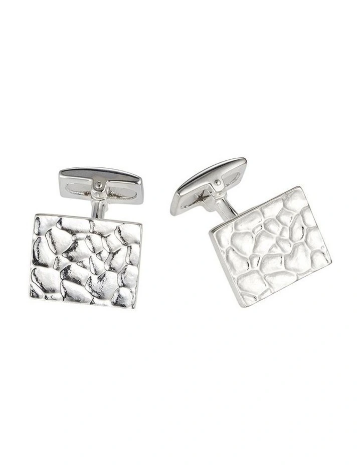 Polished Sterling Silver Rectangle Cufflinks with Hammered Pattern image 1